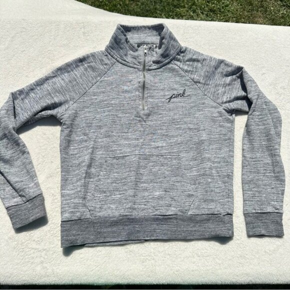 EU Victoria's Secret PINK Casual Gray Zippered Pullover Sweatshirt - Picture 12 of 12